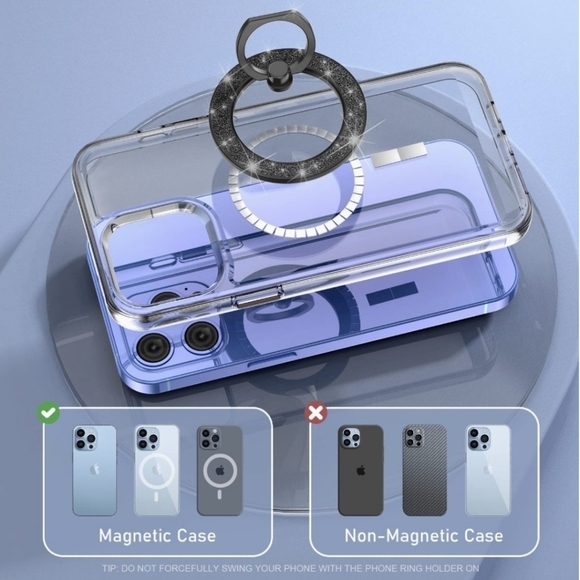 MagSafe Phone grip Holder Kickstand Phone Grip Finger Ring Grip Black Glitter - Picture 8 of 8